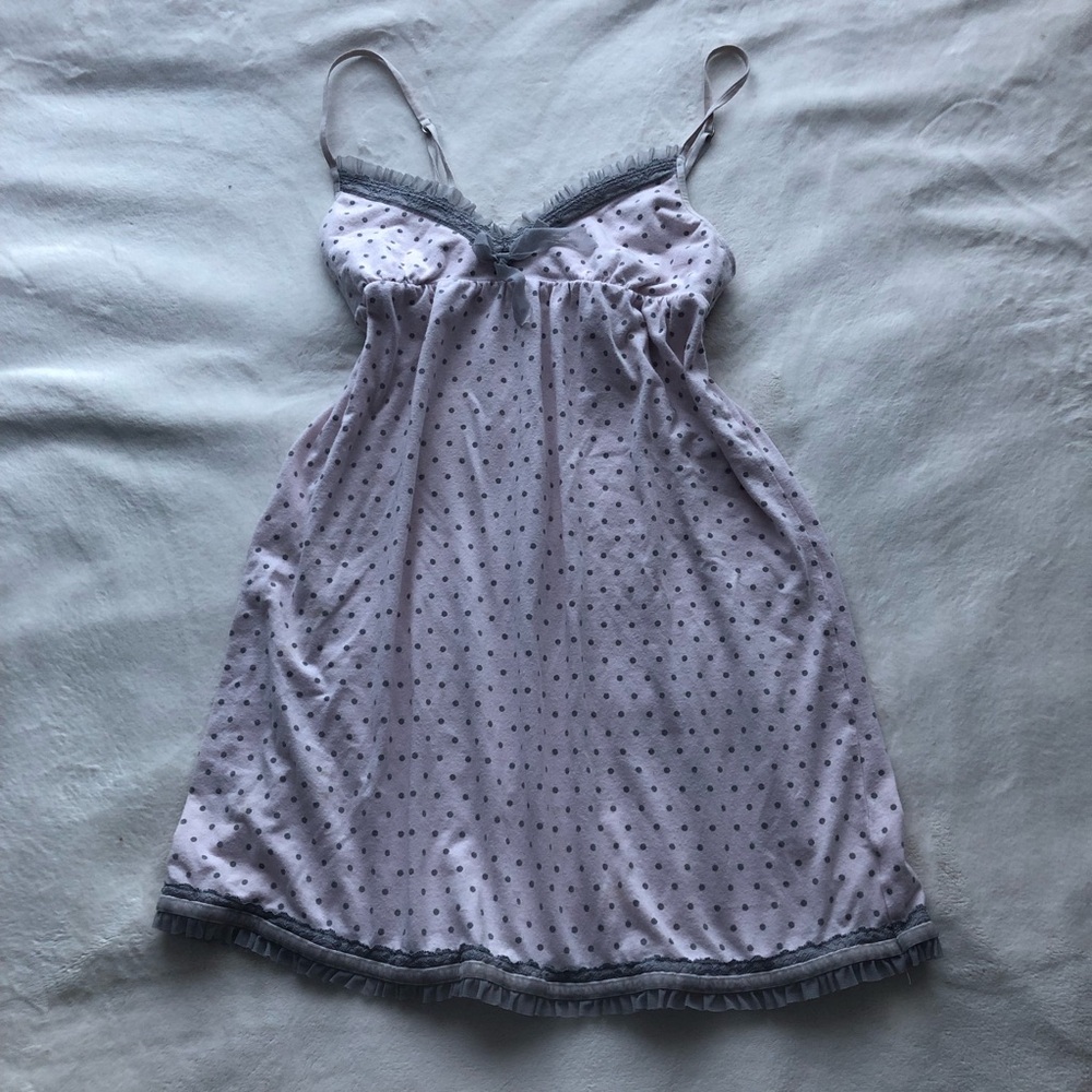 Baby Pink n Grey Polka Dot Lace-Trim Slip Dress